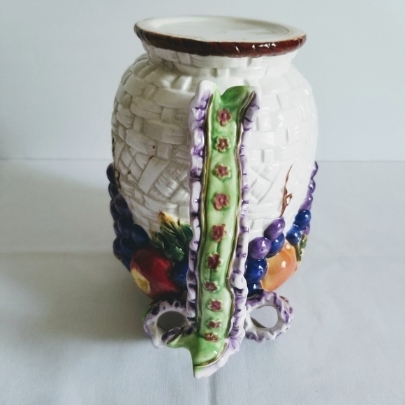 Ceramic Fruit Basket Weave Pitcher Ribbon Handle - Picture 7 of 8